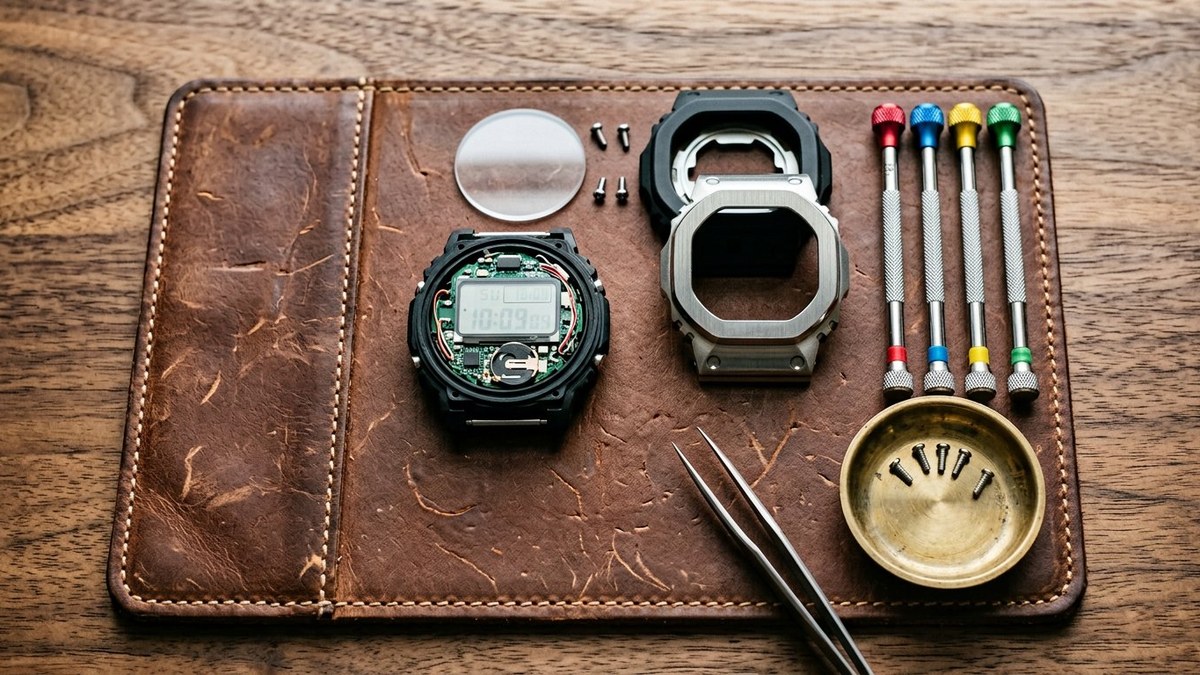 Read more about the article Как поменять безель и ремешок на часах Casio G-Shock своими руками: выбор отверток, защита винтов и сборка стального кита